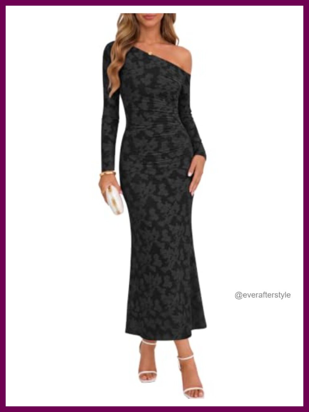 Women's Floral Off Shoulder Long Sleeve Maxi Dress Bodycon Wedding Guest